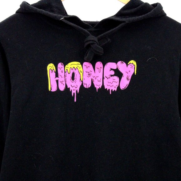 Honey Brand Hoodie Sweatshirt Women's Black Pullover Big Logo Front Cotton M - Picture 4 of 8